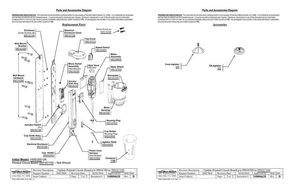Diagram Diagram and Parts List for HMD300-UK  Hamilton Beach Drink Mixer